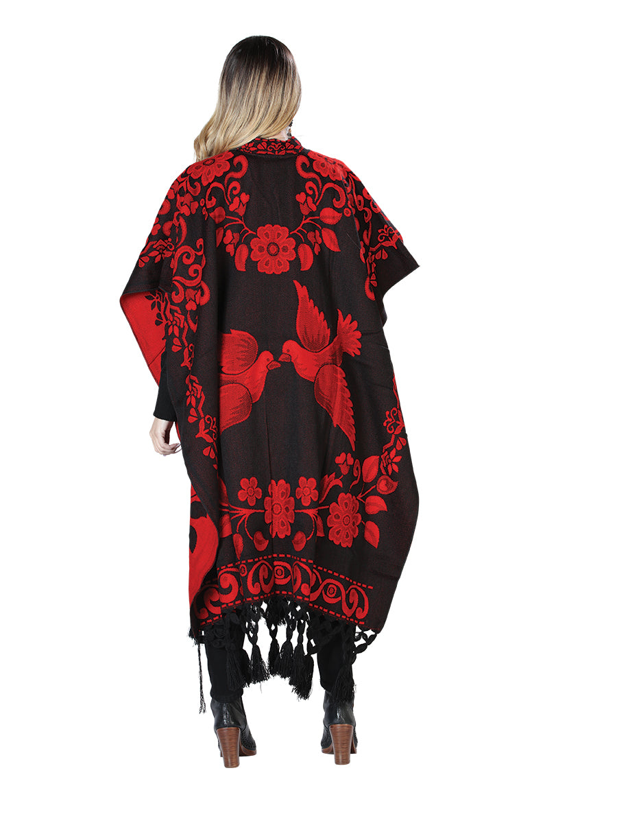 Artisanal Mexican Poncho 92% Acylic, 8% Polyester Black/Red 603831