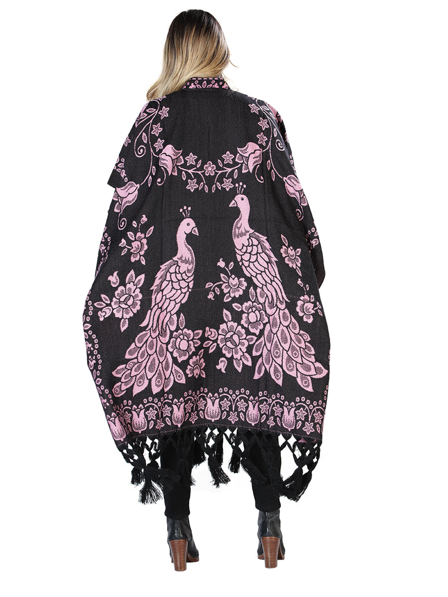 Artisanal Mexican Poncho 92% Acylic, 8% Polyester Black/Pink 603832