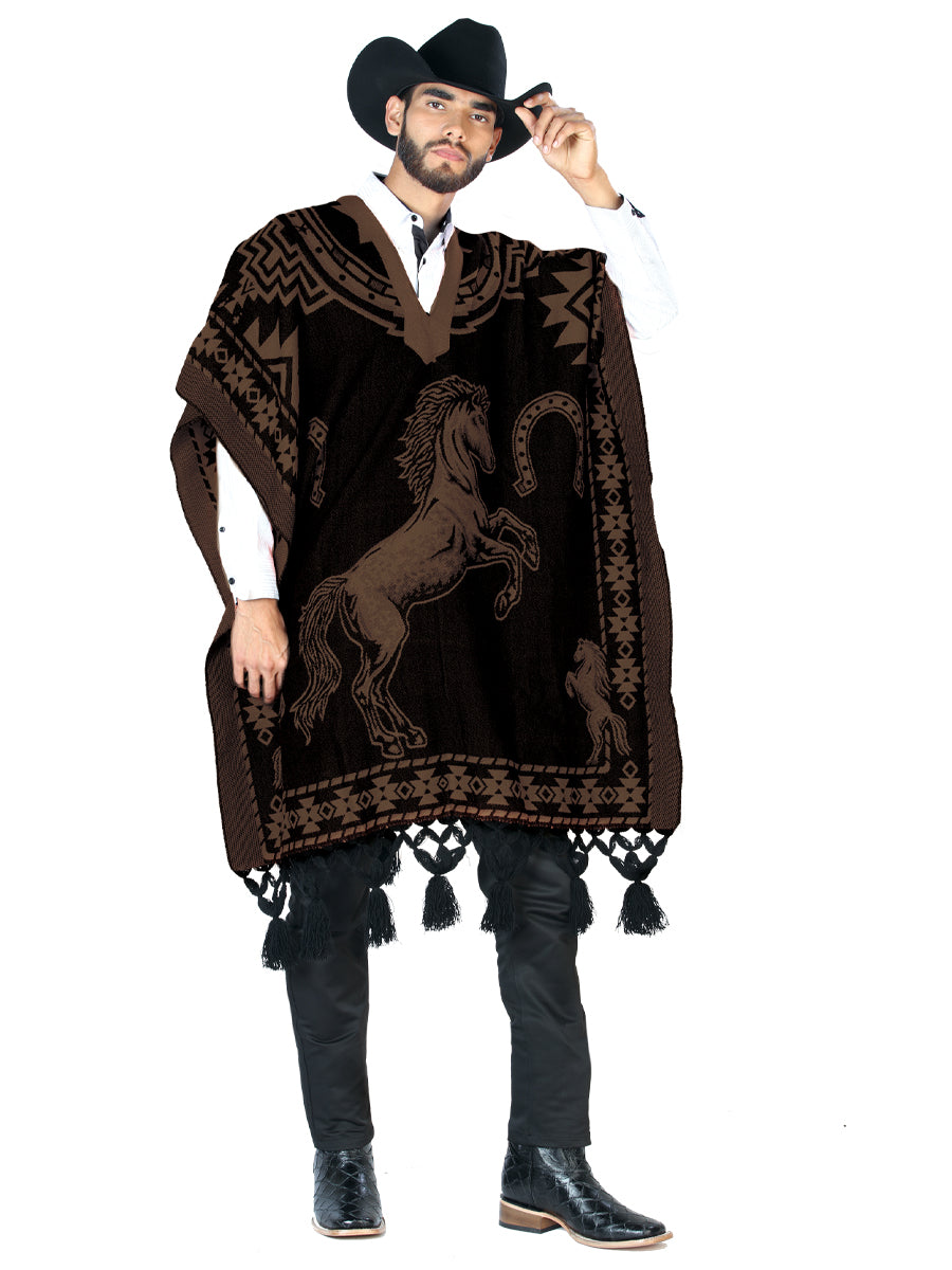 Artisanal Mexican Poncho 92% Acylic, 8% Polyester Black/Brown 603834