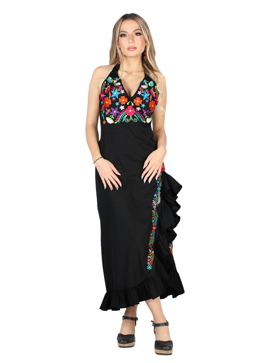 Artisanal Embroidered Dress 100% Cotton Black 604058