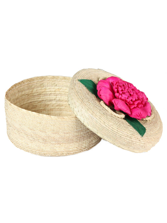 Artisanal Tortilla Warmer 100% Palm Leaf Fuchsia Flower 604111